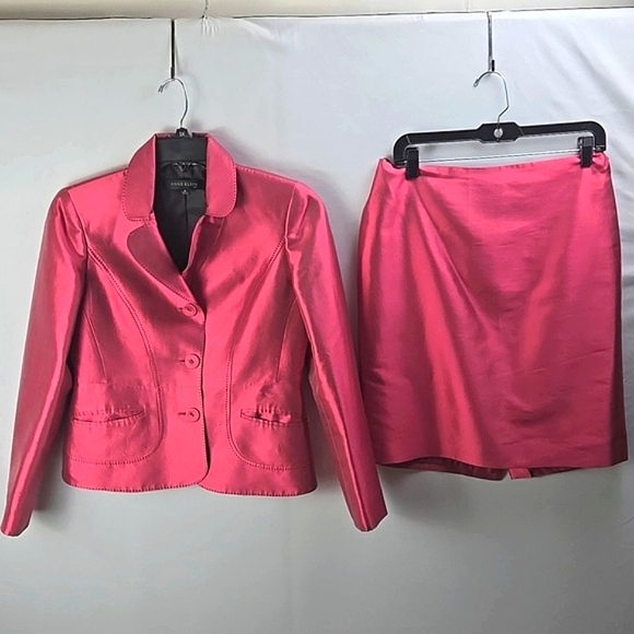 ANNE KLEIN Women's 2pc Pink Silk / Wool Blend Skirt Suit Sz 6 - Picture 1 of 12